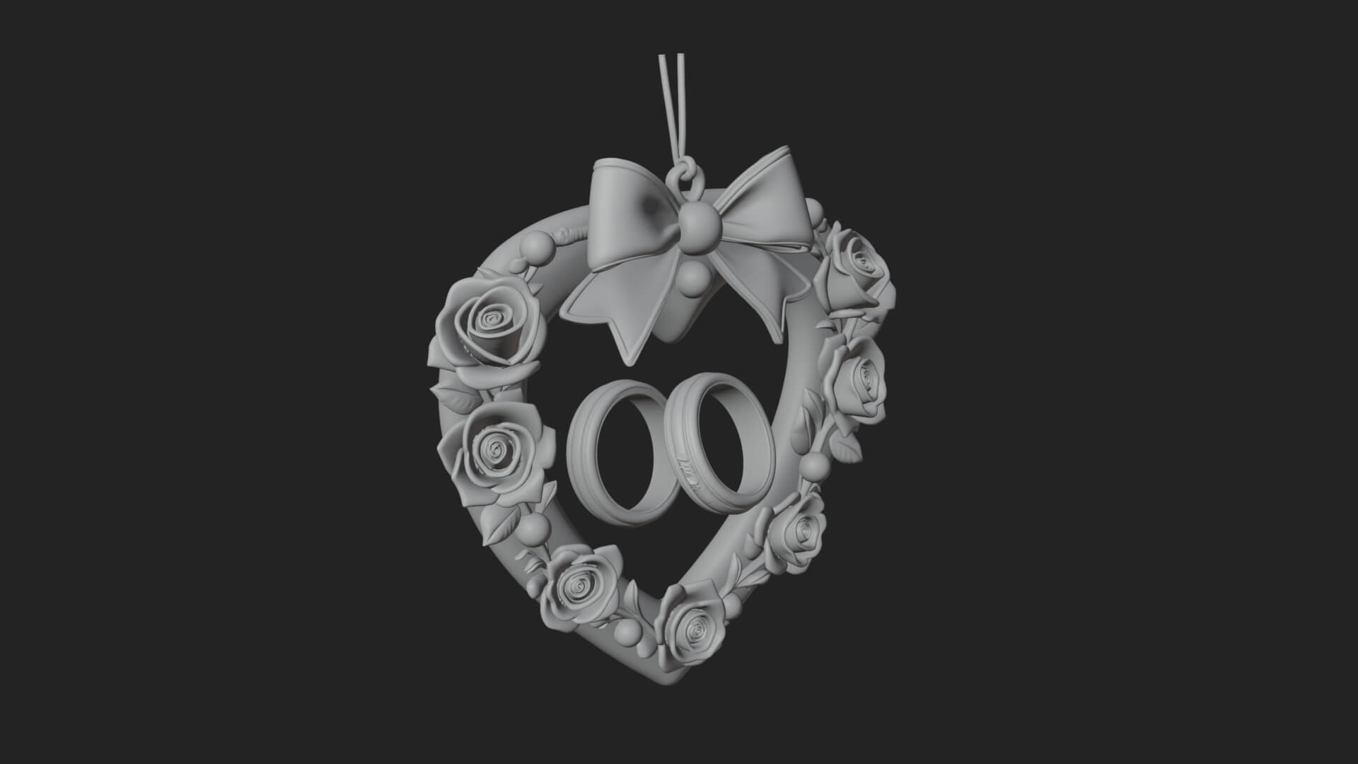 Wedding Rings Heart Wreath Ornament Design 1 3D Print 3D Model