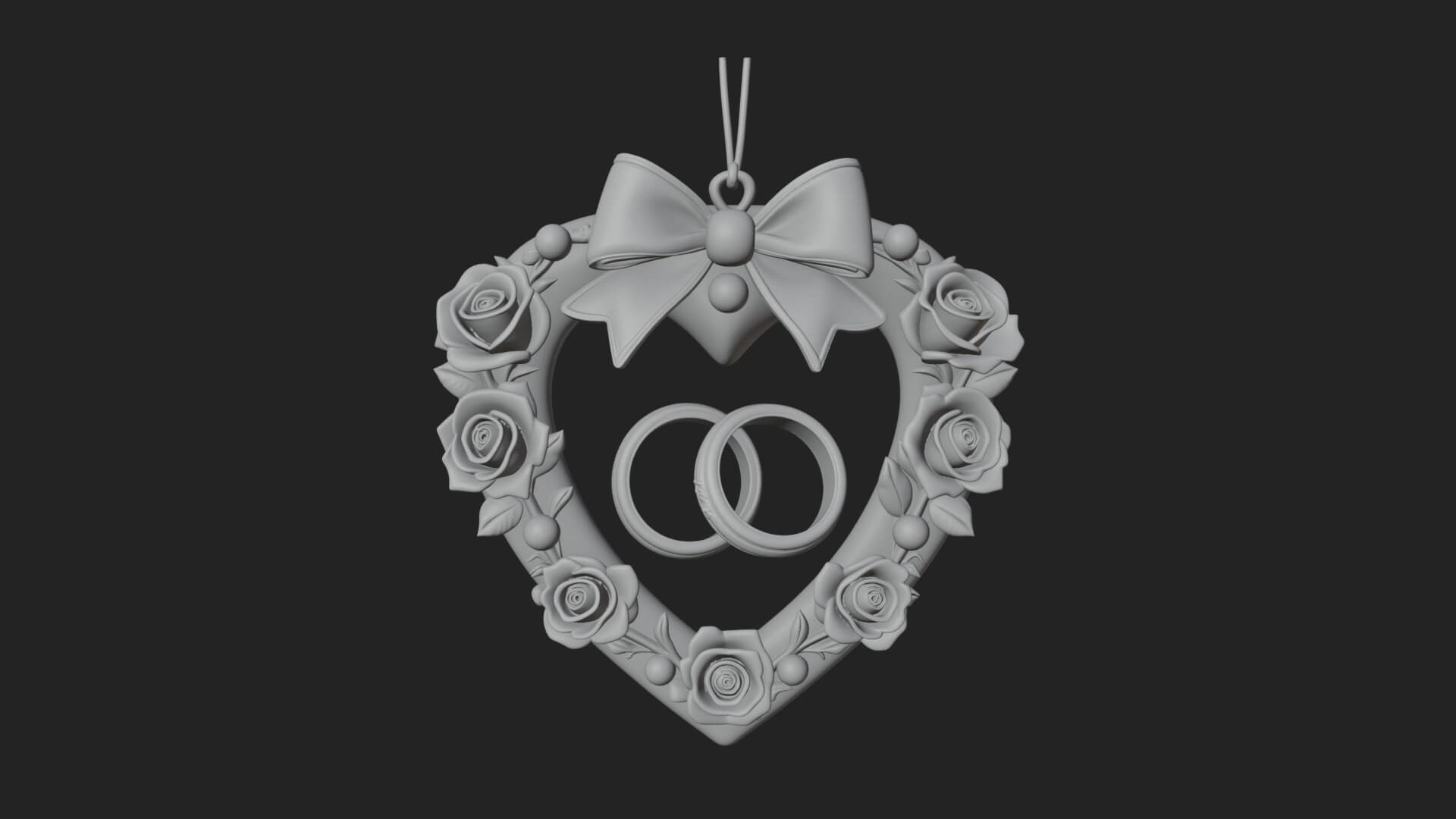 Wedding Rings Heart Wreath Ornament Design 1 3D Print 3D Model