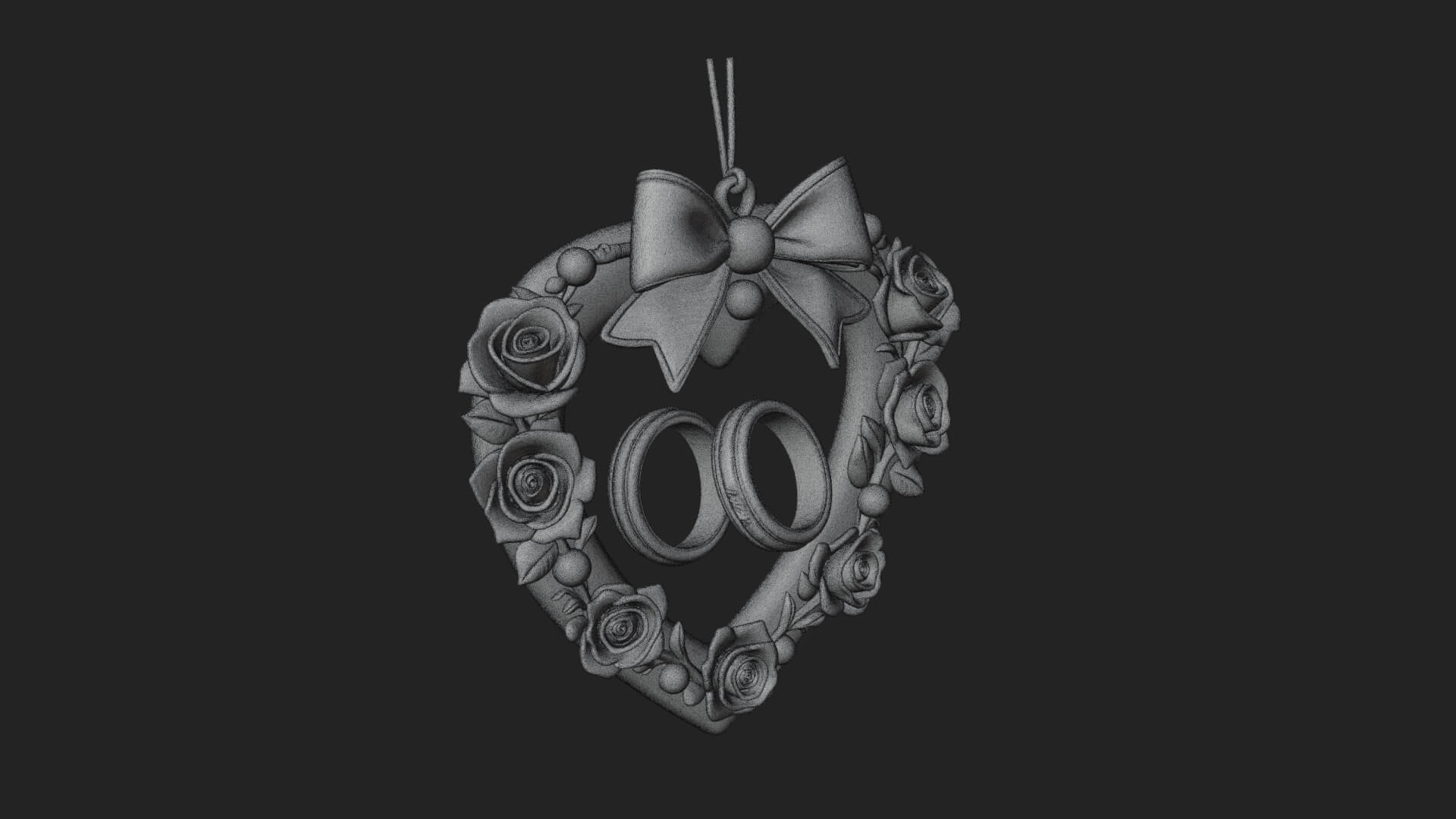 Wedding Rings Heart Wreath Ornament Design 1 3D Print 3D Model