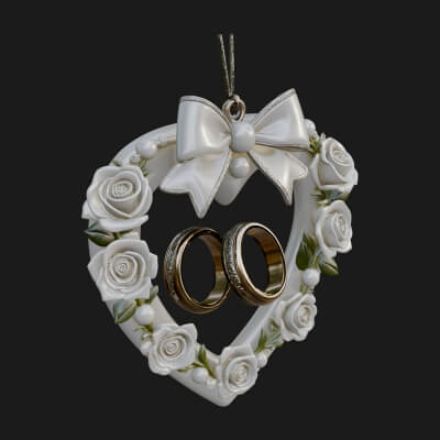 Wedding Rings Heart Wreath Ornament Design 1 3D Print