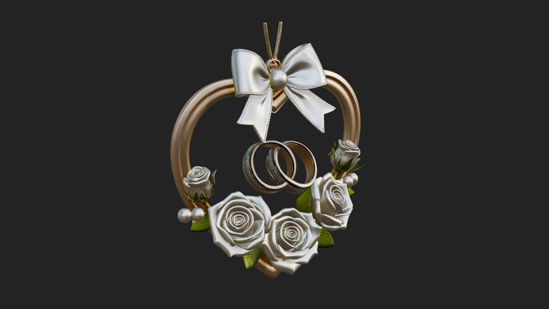 Wedding Rings Heart Wreath Ornament Design 2 3D Print 3D Model