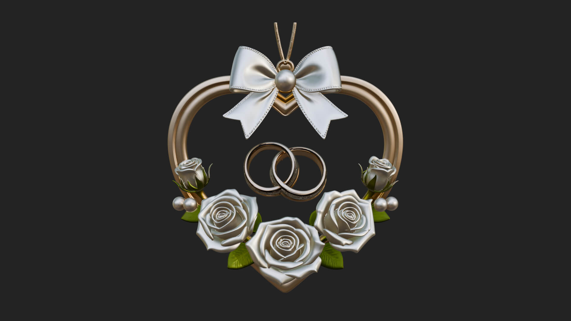Wedding Rings Heart Wreath Ornament Design 2 3D Print 3D Model
