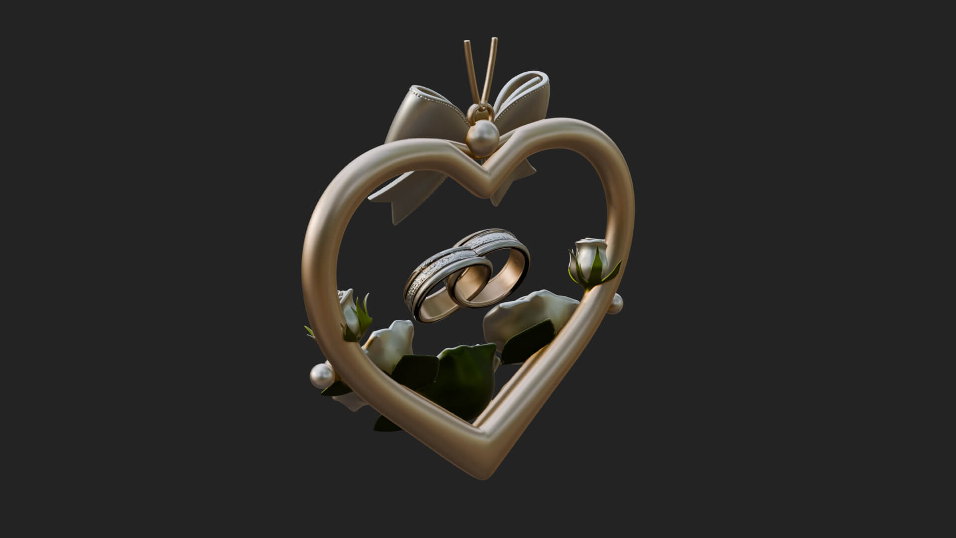 Wedding Rings Heart Wreath Ornament Design 2 3D Print 3D Model