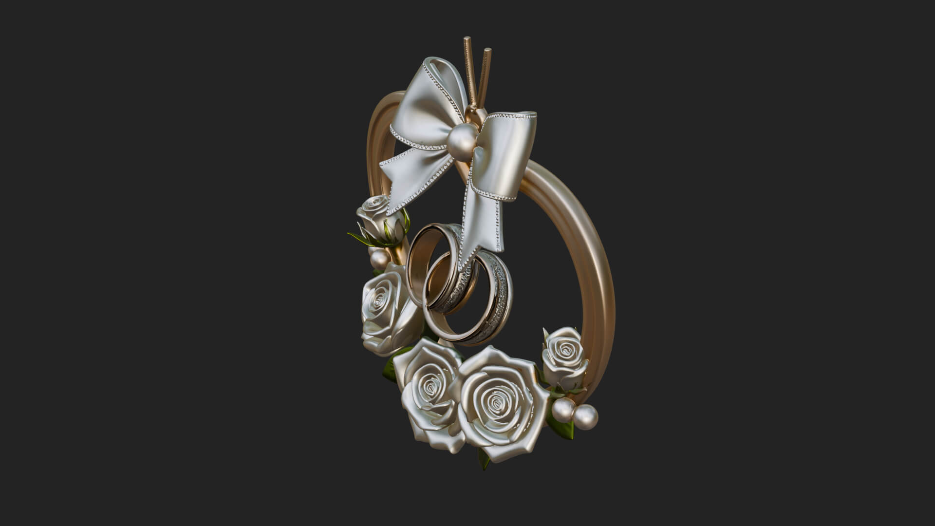 Wedding Rings Heart Wreath Ornament Design 2 3D Print 3D Model