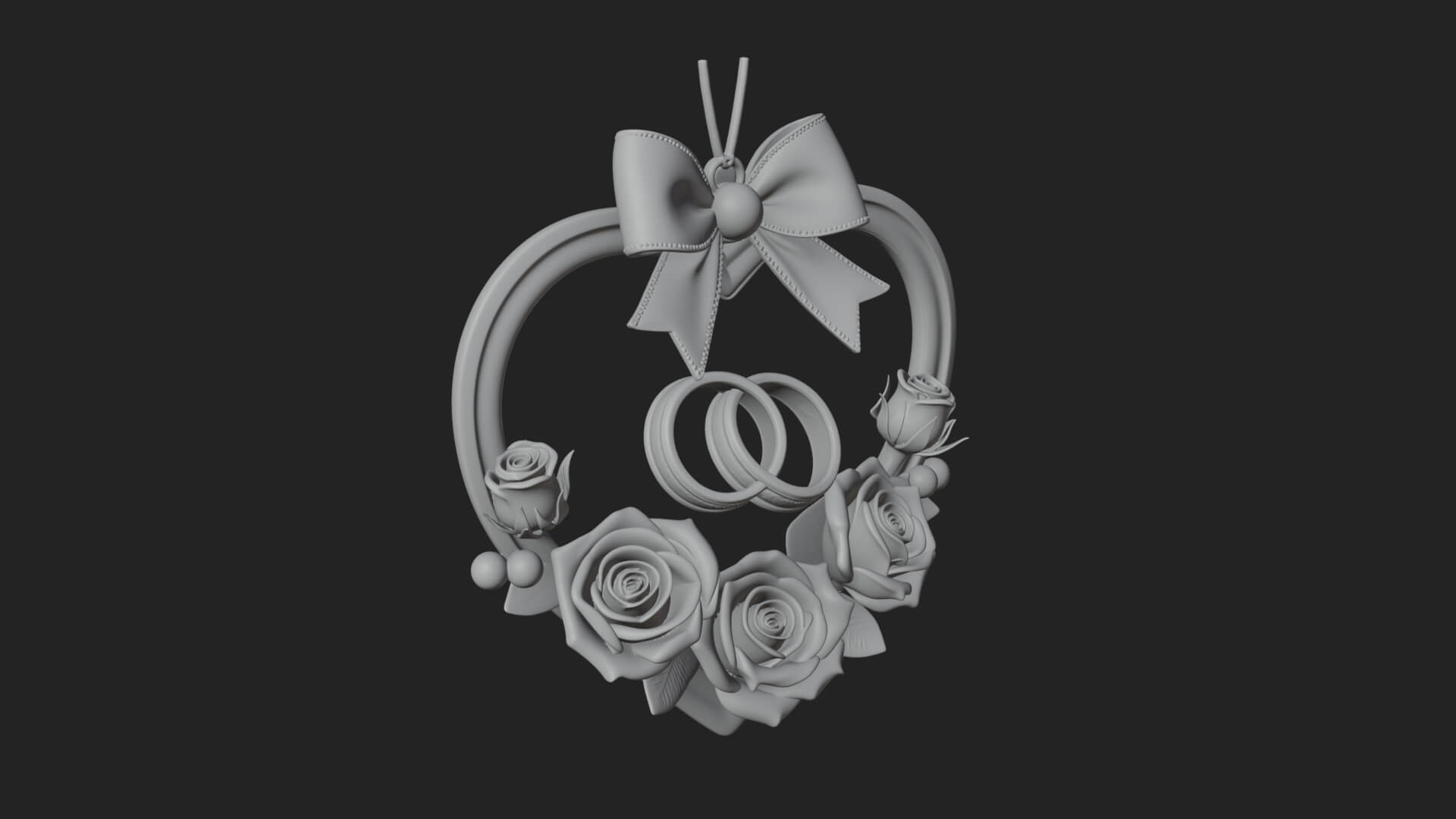 Wedding Rings Heart Wreath Ornament Design 2 3D Print 3D Model