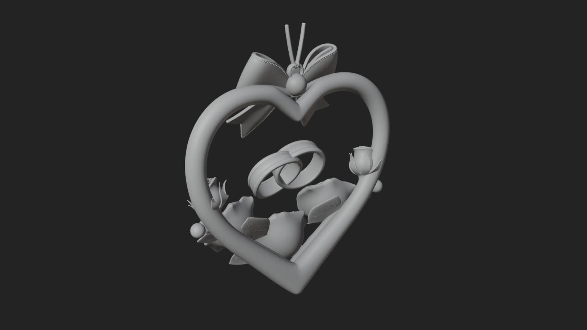 Wedding Rings Heart Wreath Ornament Design 2 3D Print 3D Model