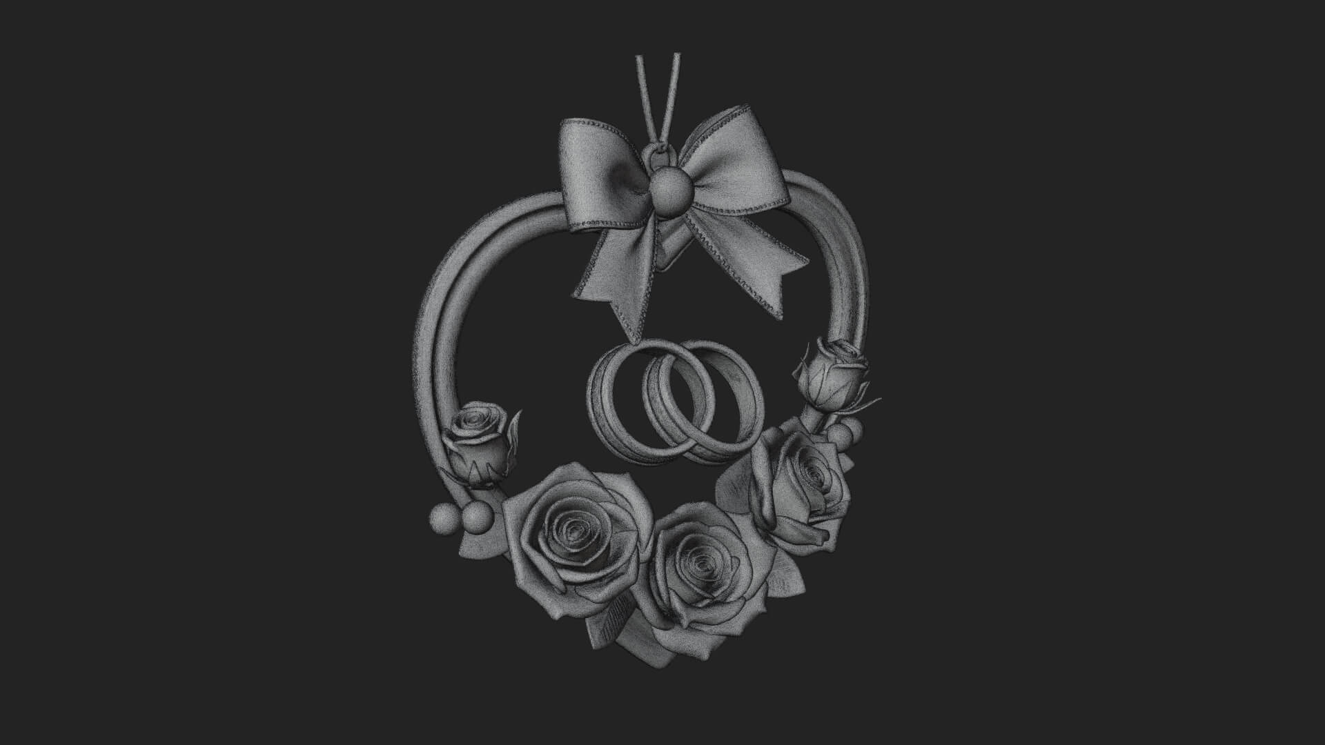 Wedding Rings Heart Wreath Ornament Design 2 3D Print 3D Model