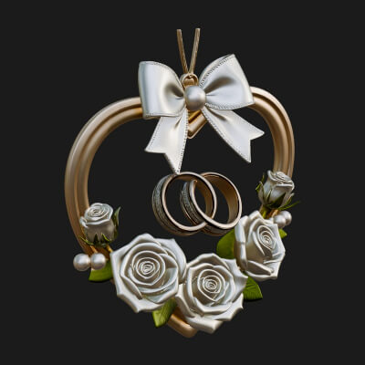 Wedding Rings Heart Wreath Ornament Design 2 3D Print