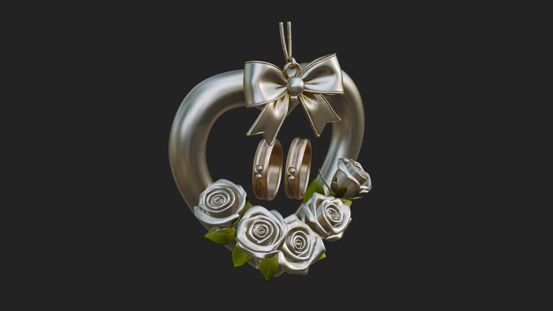 Wedding Rings Heart Wreath Ornament Design 3 3D Print 3D Model