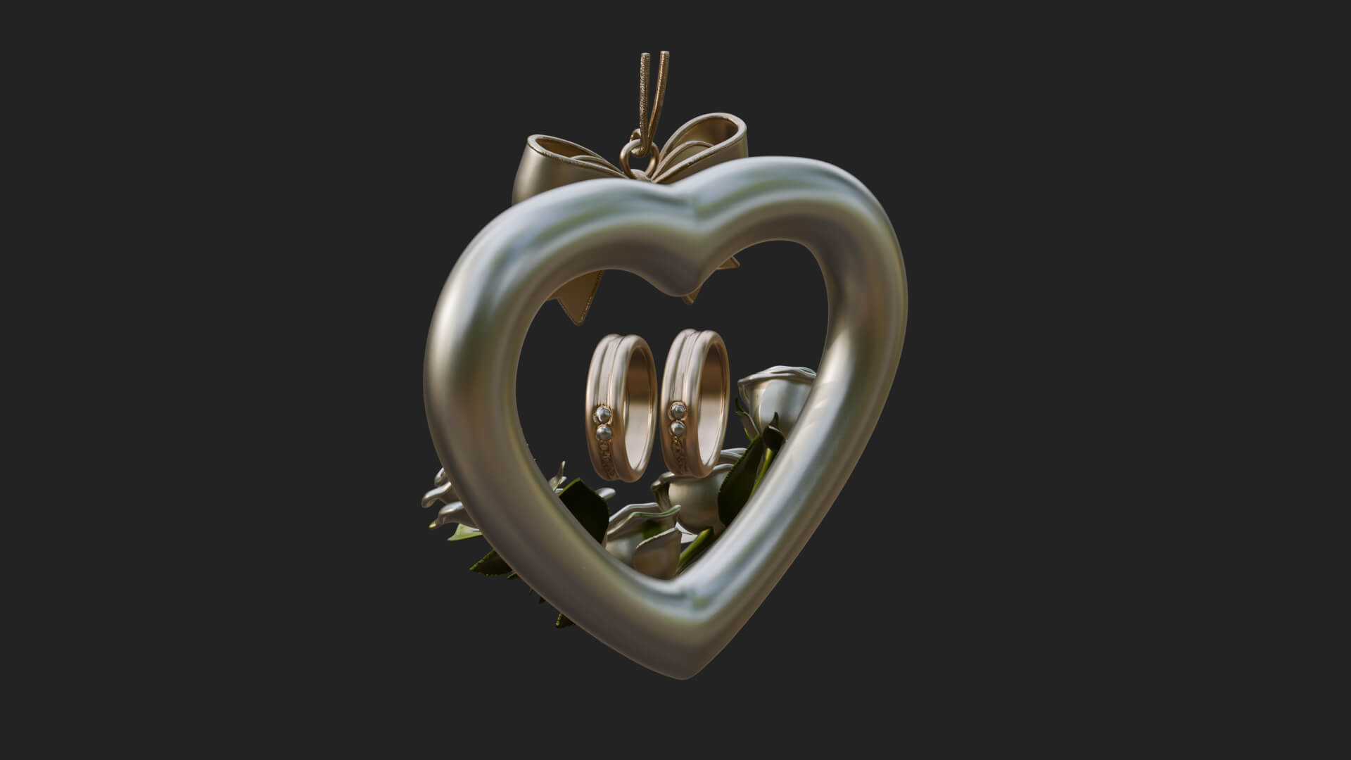 Wedding Rings Heart Wreath Ornament Design 3 3D Print 3D Model