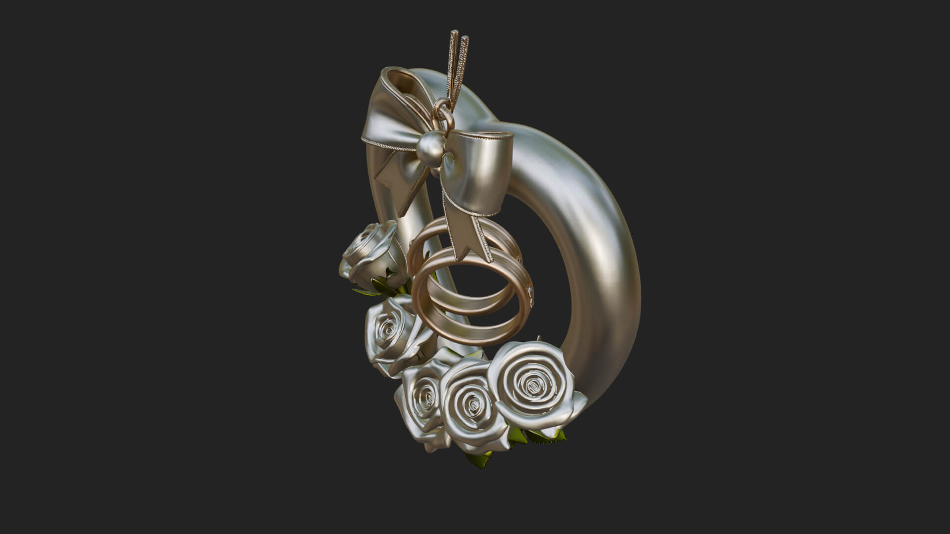 Wedding Rings Heart Wreath Ornament Design 3 3D Print 3D Model
