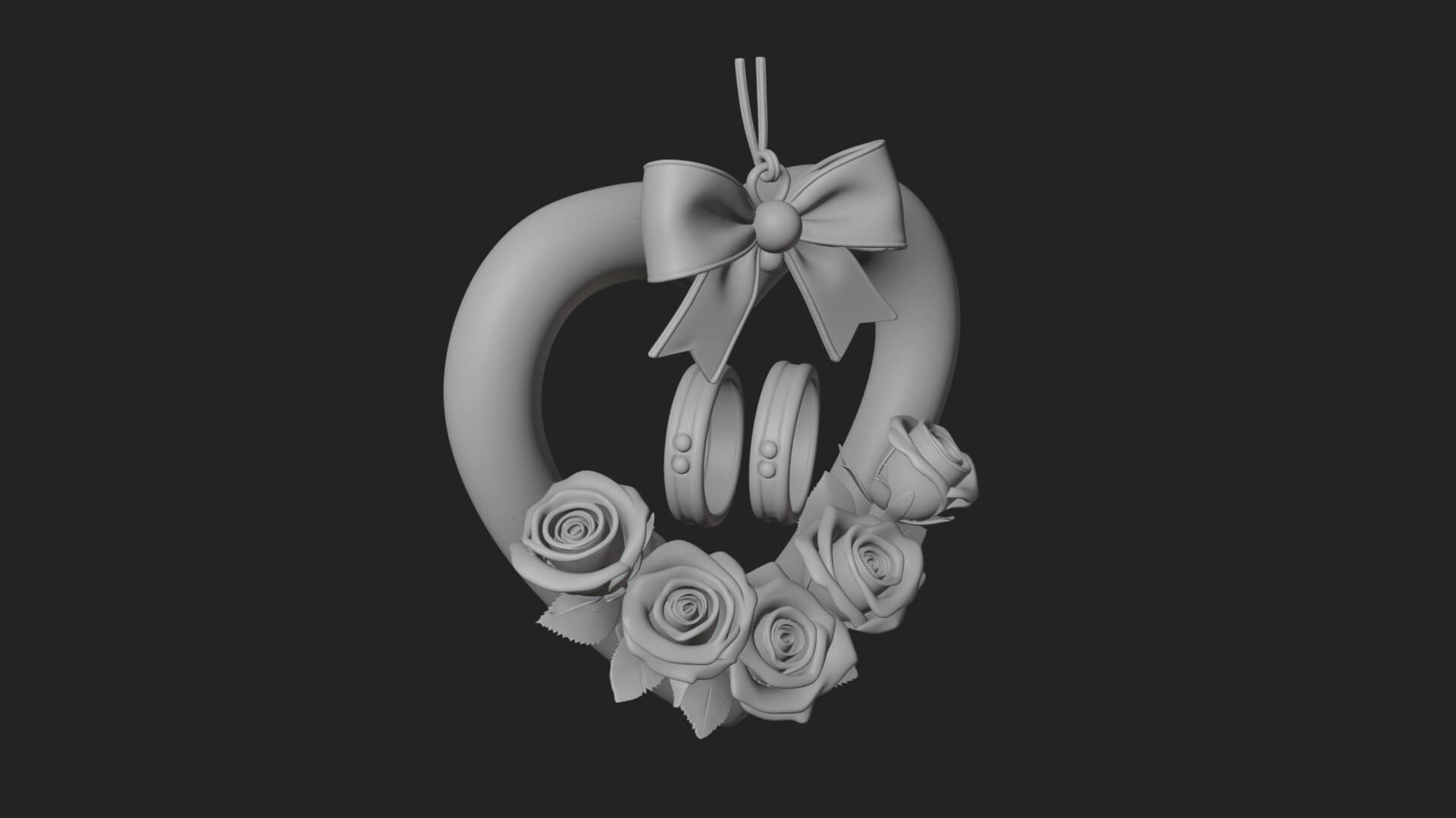 Wedding Rings Heart Wreath Ornament Design 3 3D Print 3D Model