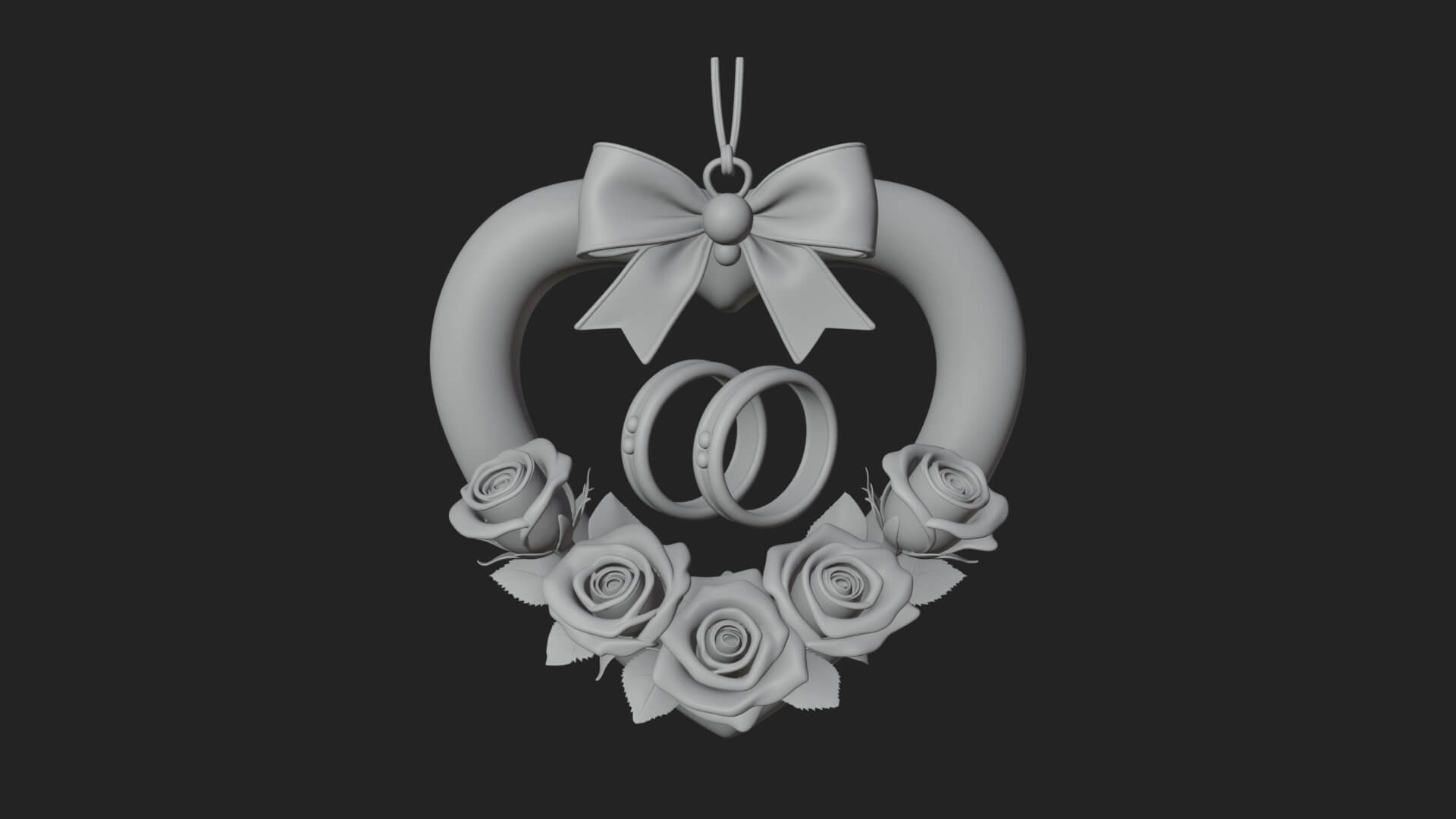 Wedding Rings Heart Wreath Ornament Design 3 3D Print 3D Model