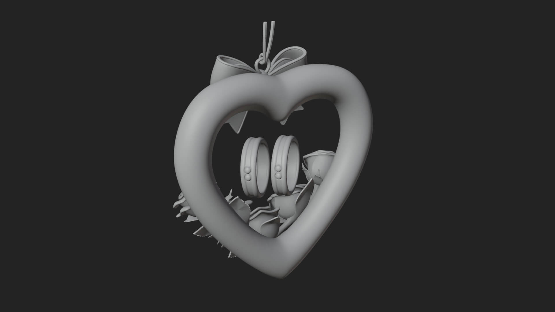 Wedding Rings Heart Wreath Ornament Design 3 3D Print 3D Model