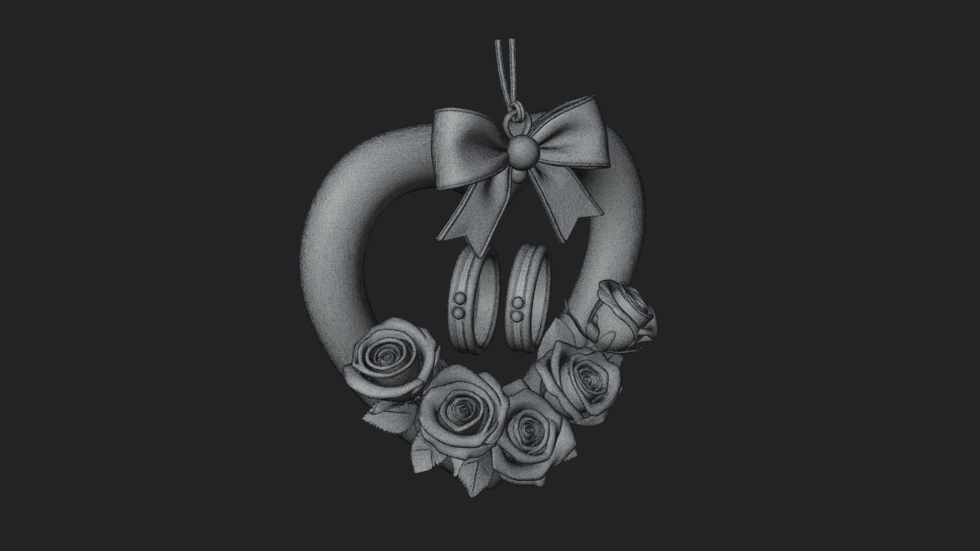 Wedding Rings Heart Wreath Ornament Design 3 3D Print 3D Model