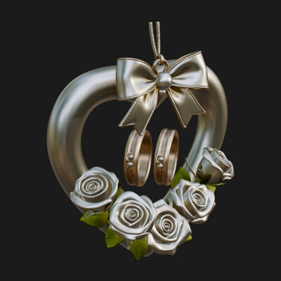 Wedding Rings Heart Wreath Ornament Design 3 3D Print