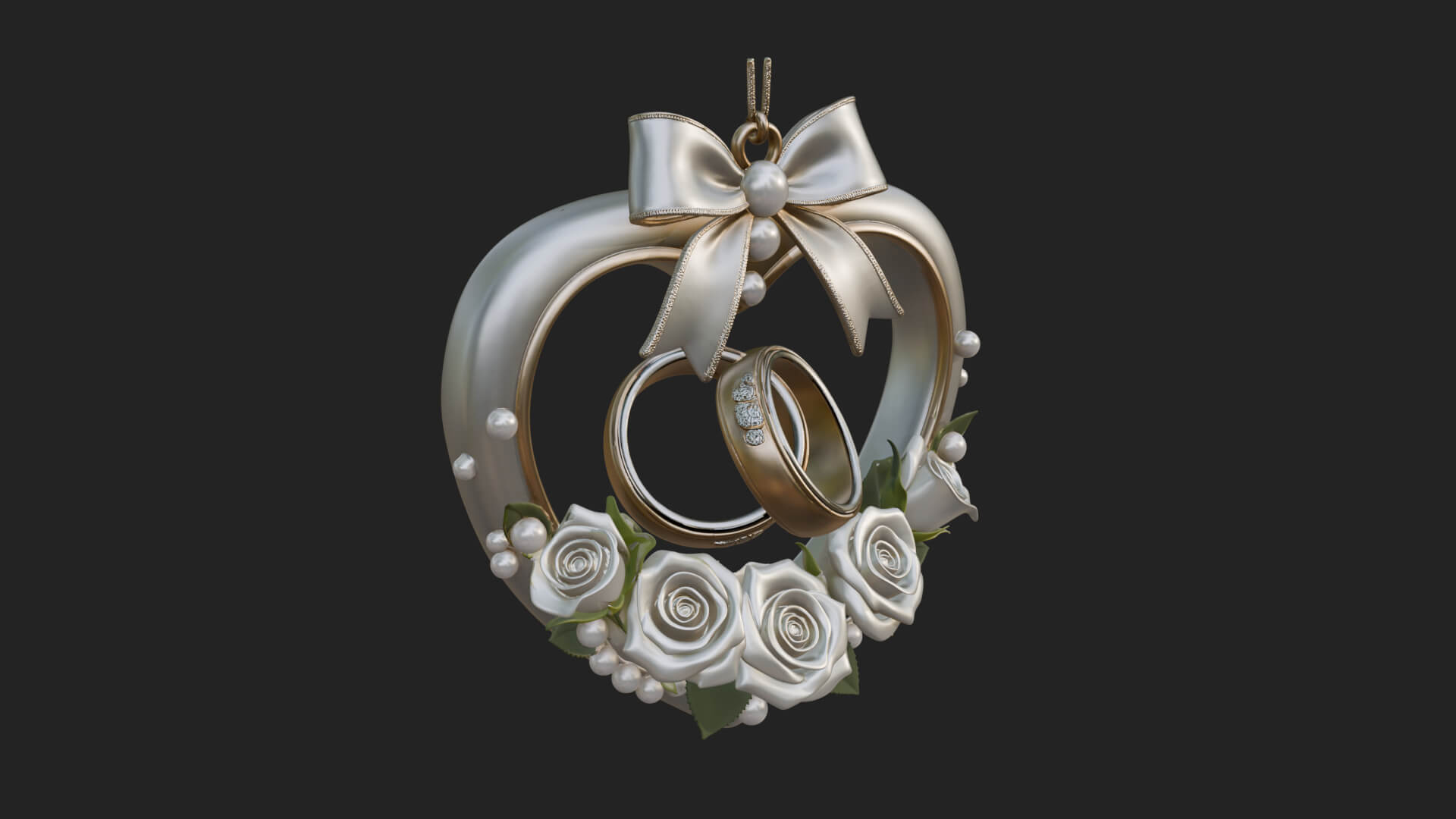 Wedding Rings Heart Wreath Ornament Design 4 3D Print 3D Model