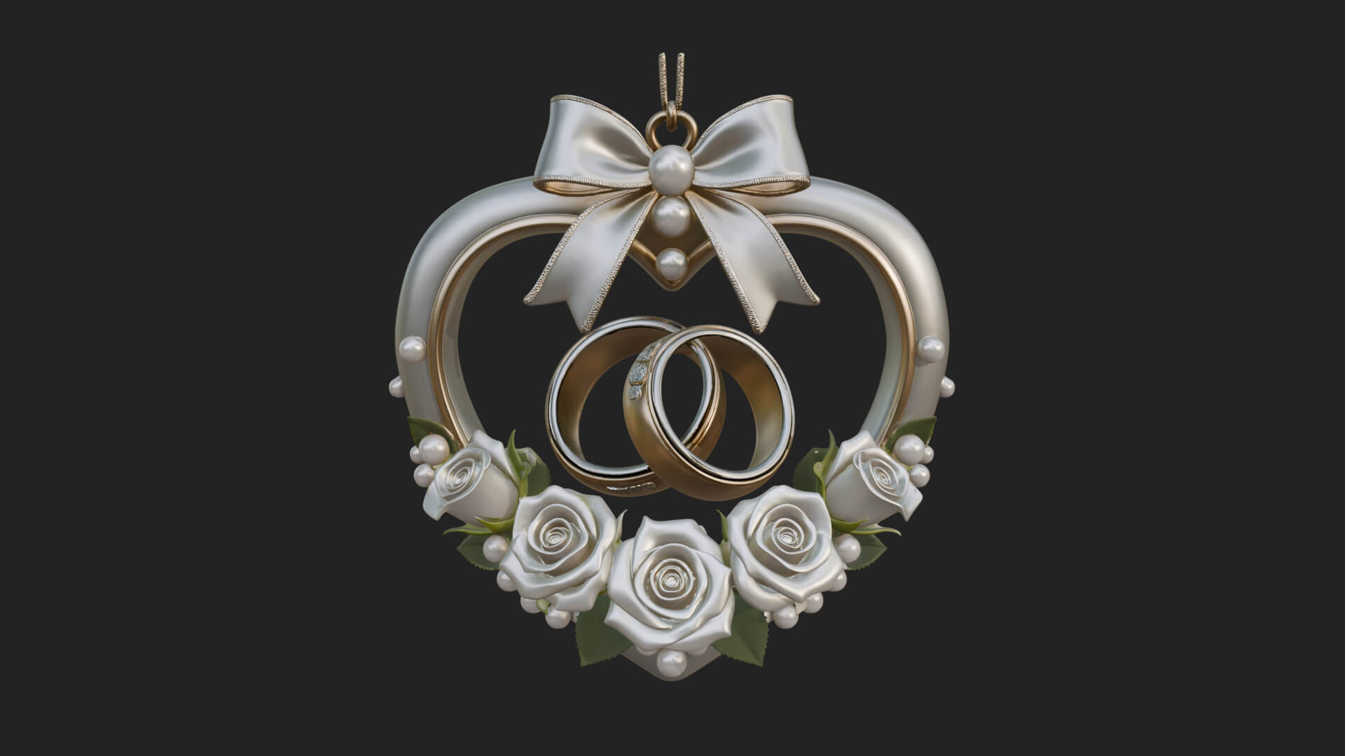 Wedding Rings Heart Wreath Ornament Design 4 3D Print 3D Model