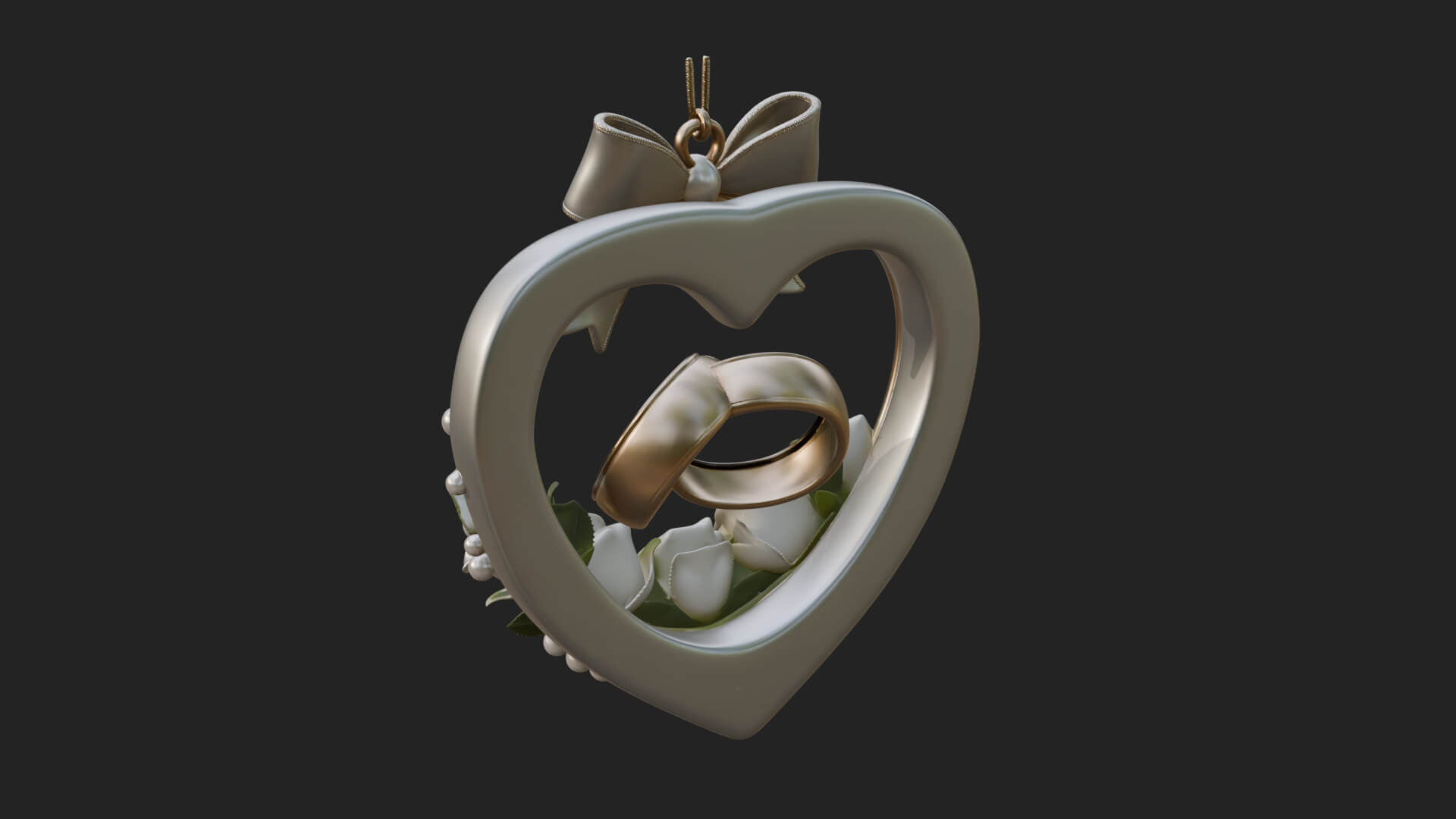 Wedding Rings Heart Wreath Ornament Design 4 3D Print 3D Model