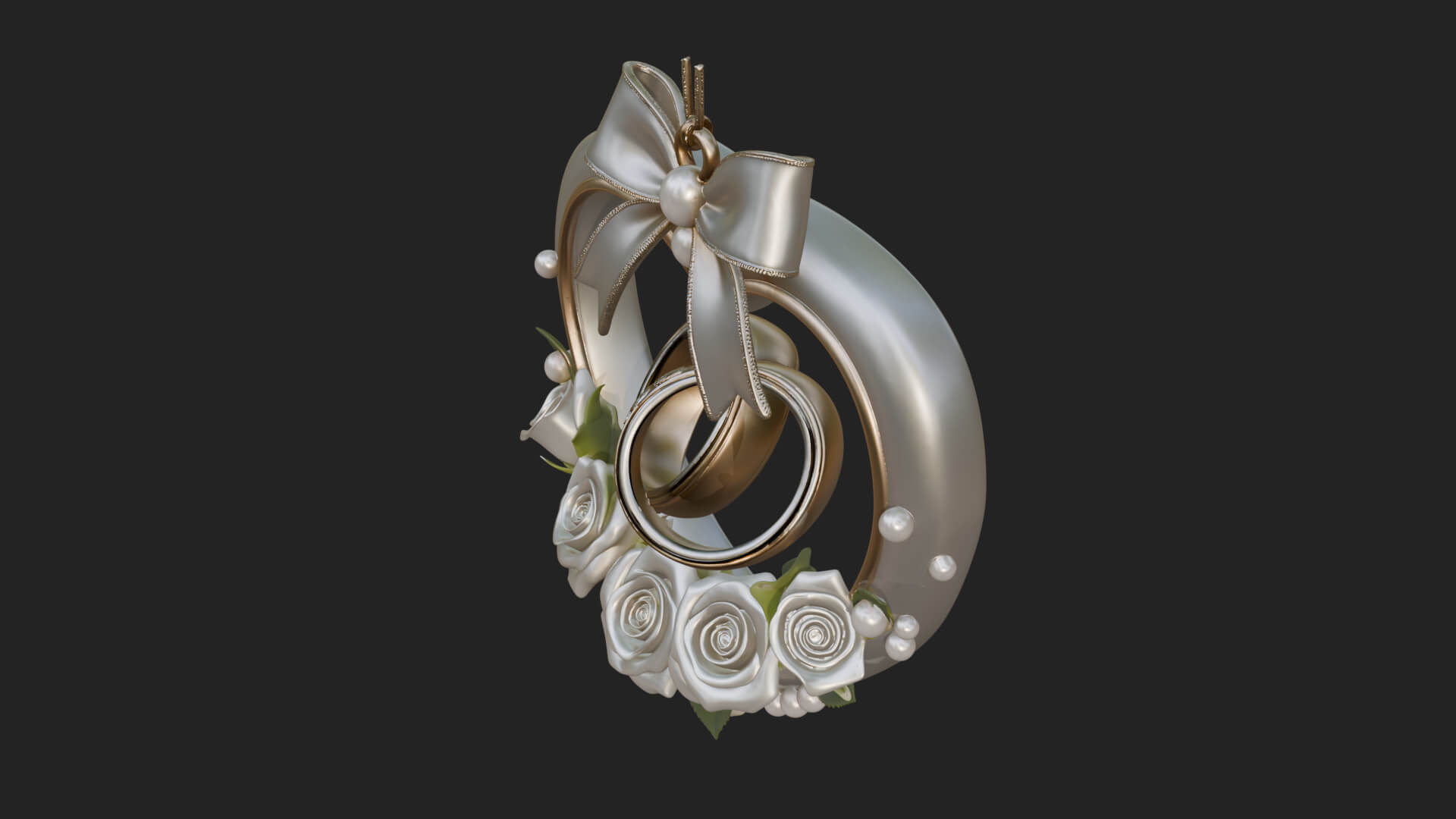 Wedding Rings Heart Wreath Ornament Design 4 3D Print 3D Model