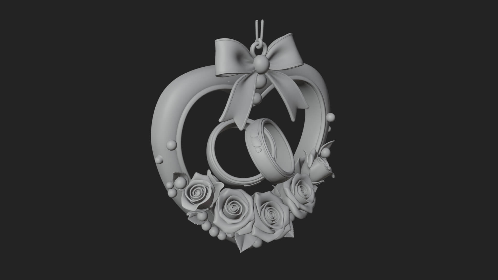 Wedding Rings Heart Wreath Ornament Design 4 3D Print 3D Model