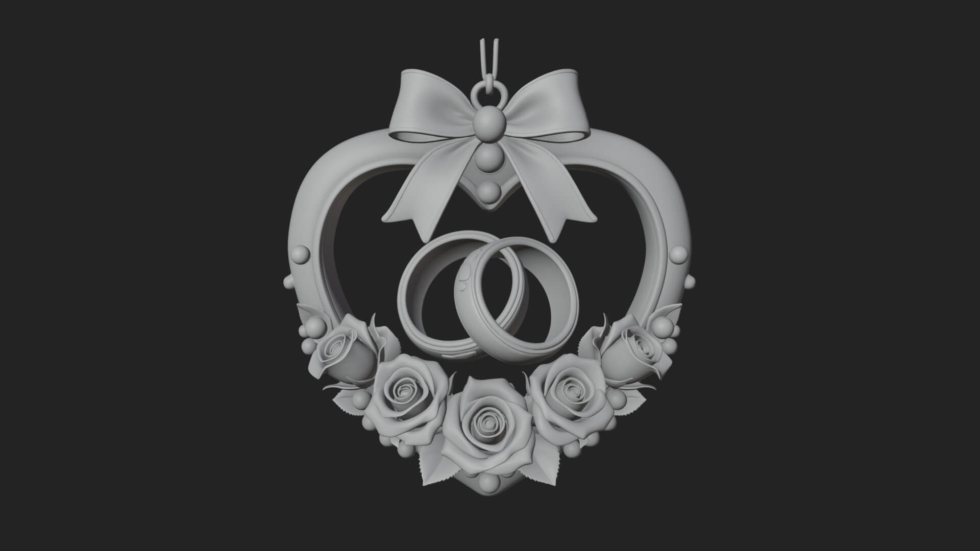 Wedding Rings Heart Wreath Ornament Design 4 3D Print 3D Model