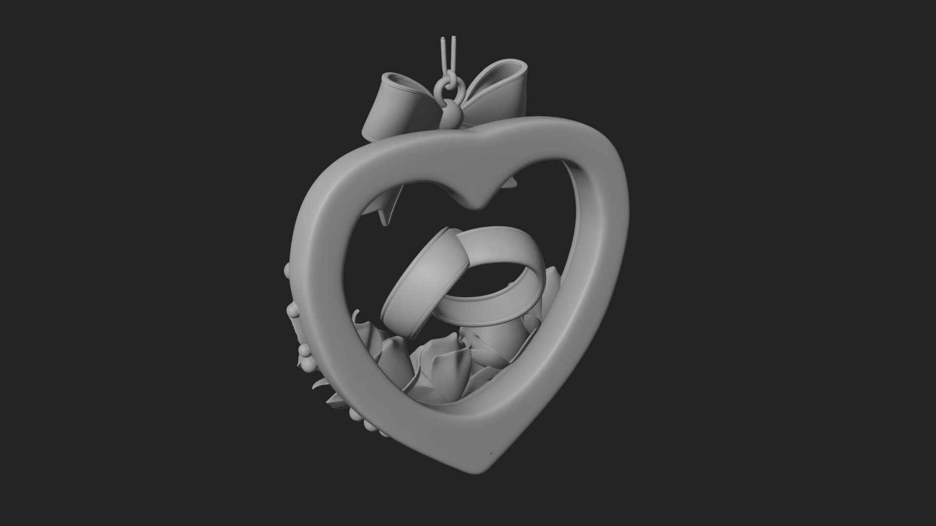 Wedding Rings Heart Wreath Ornament Design 4 3D Print 3D Model