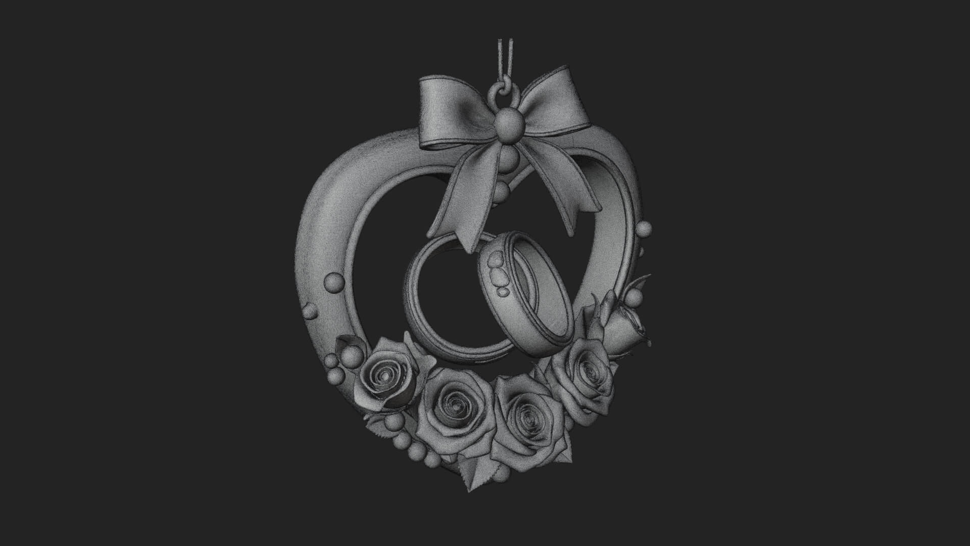 Wedding Rings Heart Wreath Ornament Design 4 3D Print 3D Model