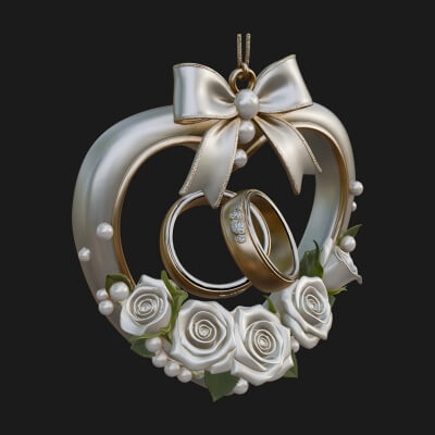Wedding Rings Heart Wreath Ornament Design 4 3D Print