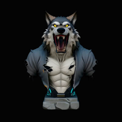 Werewolf in Jacket Bust Statue Design 1 3D Print Model