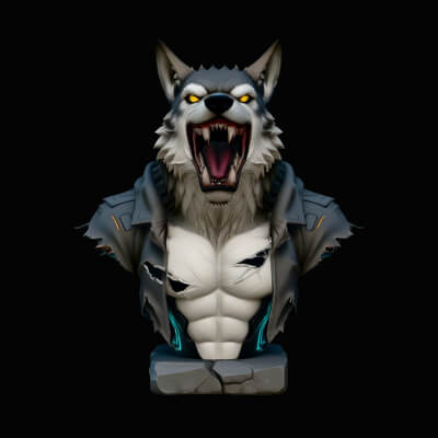 Werewolf in Jacket Bust Statue Design 4 3D Print Model