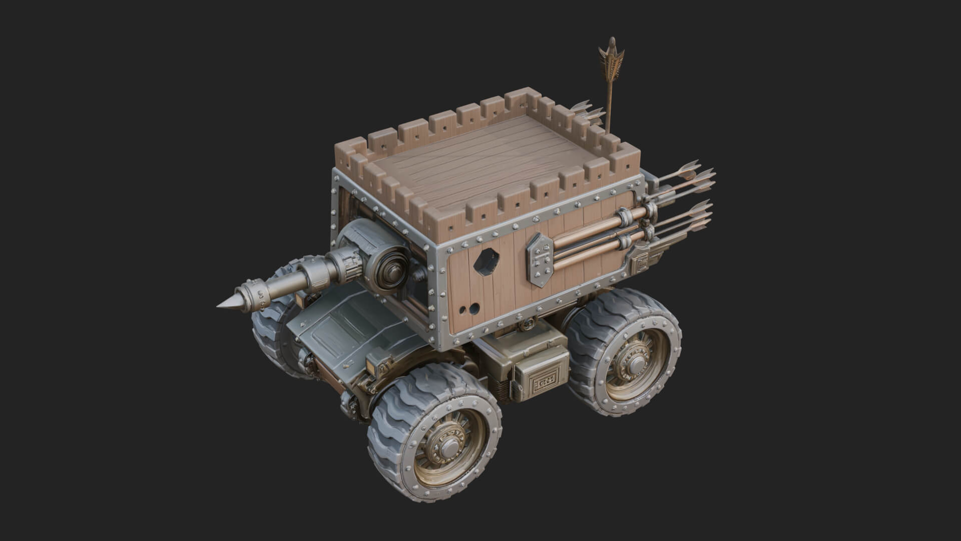 Wheeled Battering Ram Model Design 2 3D Print Model 3D Model
