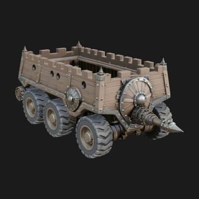 Wheeled Battering Ram Model Design 4 3D Print Model