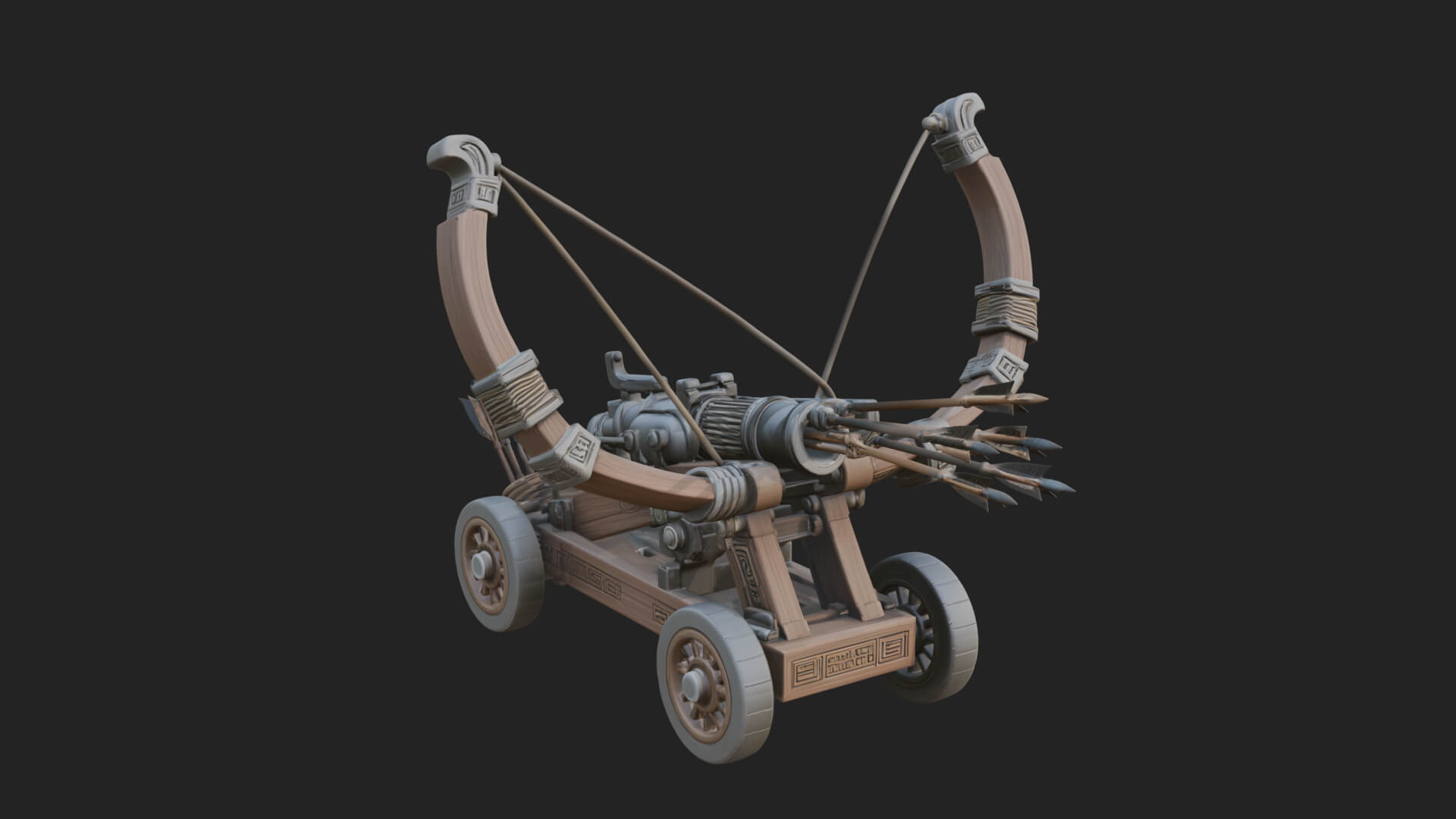 Wheeled Repeating Crossbow Model Design 1 3D Print Model 3D Model