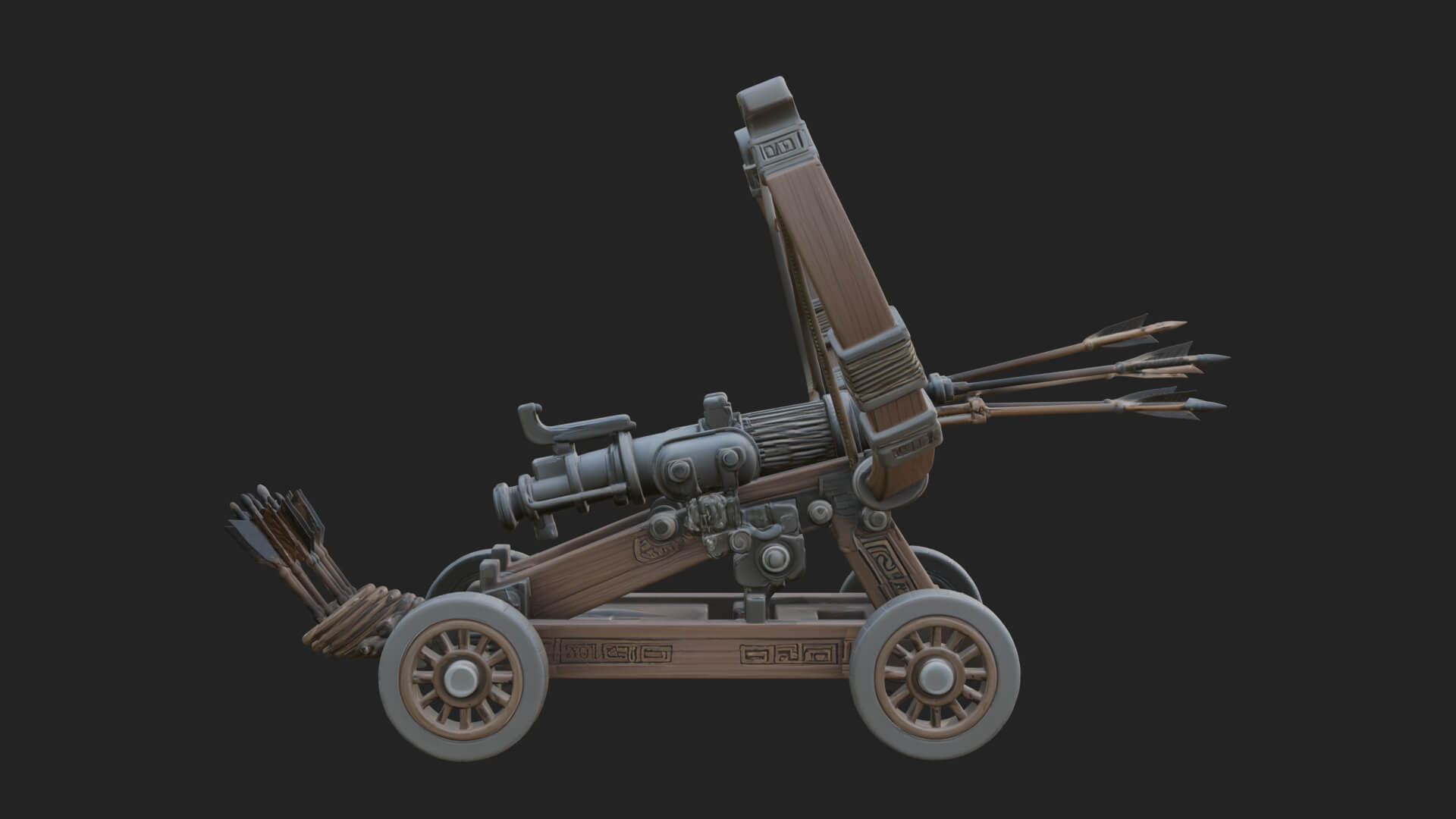 Wheeled Repeating Crossbow Model Design 1 3D Print Model 3D Model