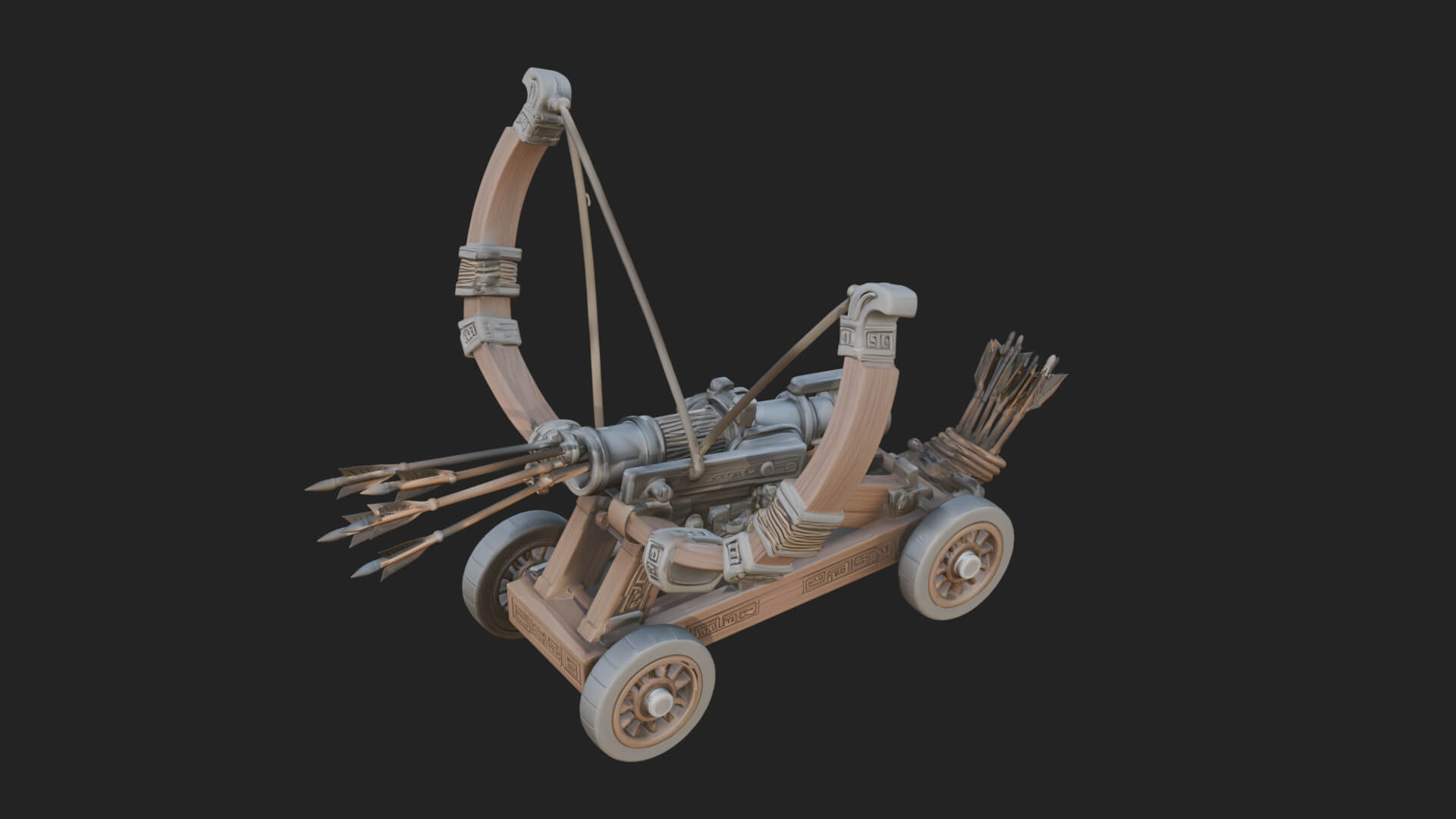Wheeled Repeating Crossbow Model Design 1 3D Print Model 3D Model