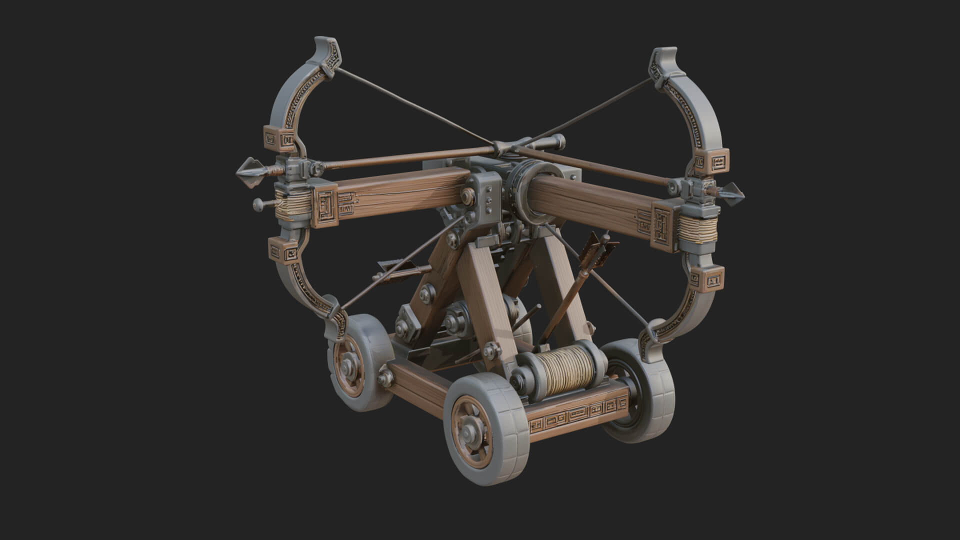 Wheeled Repeating Crossbow Model Design 2 3D Print Model 3D Model