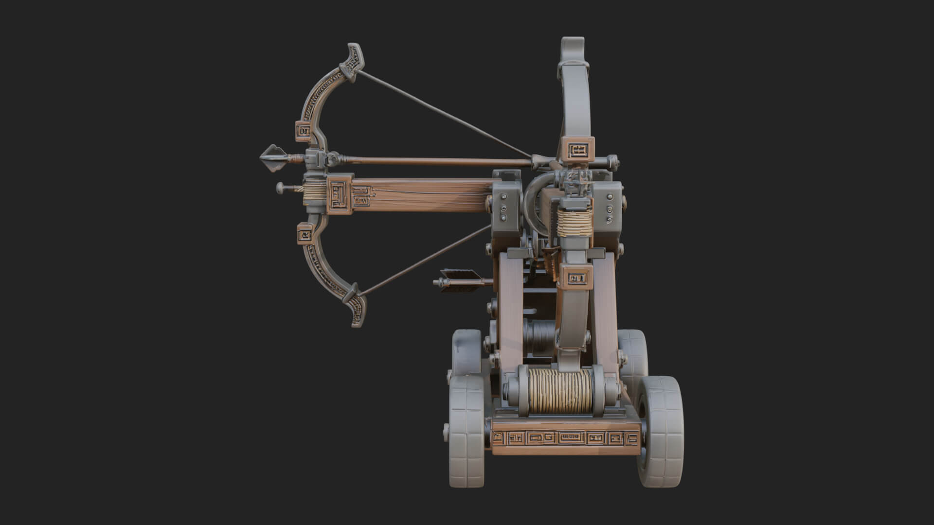 Wheeled Repeating Crossbow Model Design 2 3D Print Model 3D Model