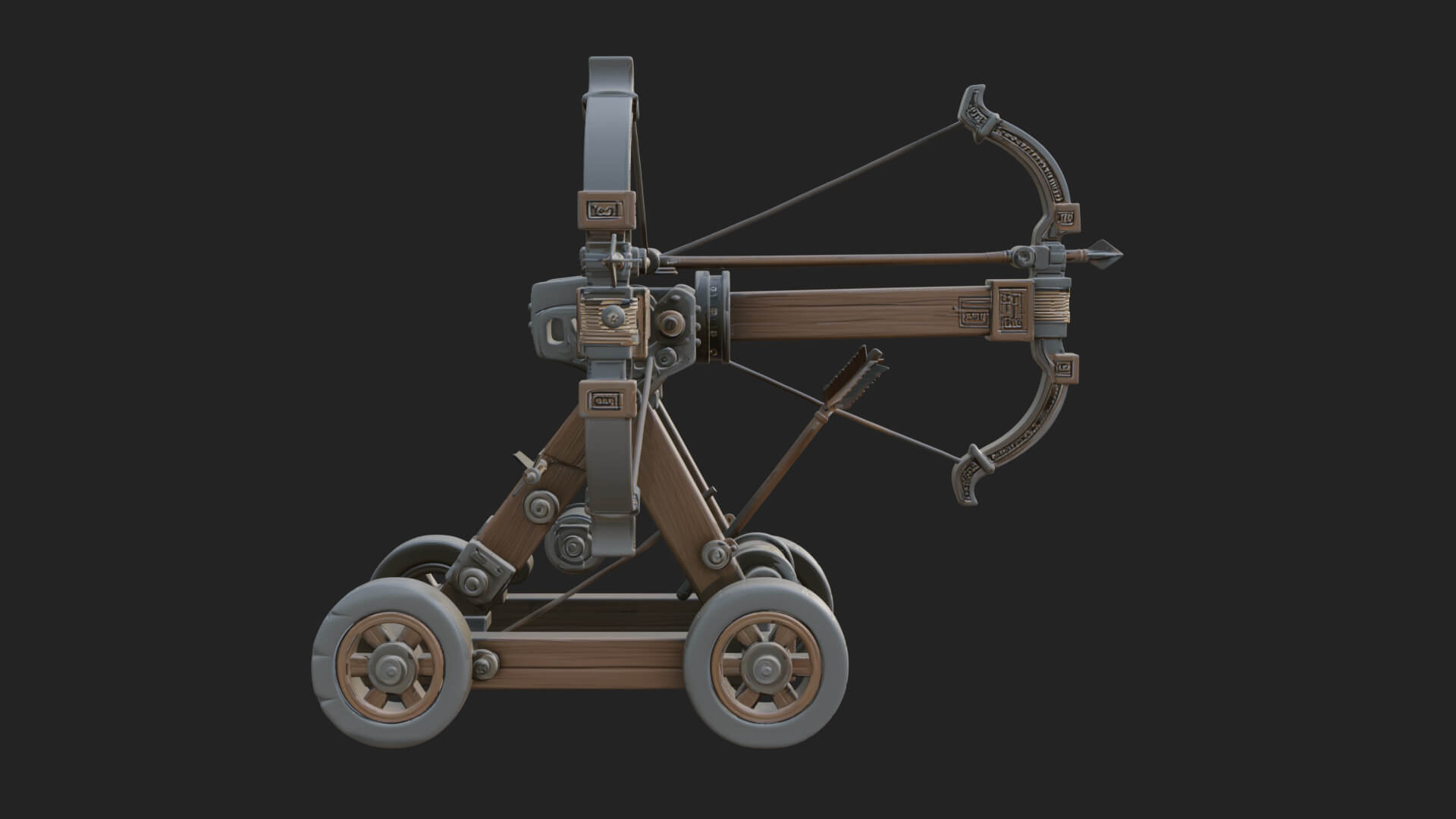 Wheeled Repeating Crossbow Model Design 2 3D Print Model 3D Model