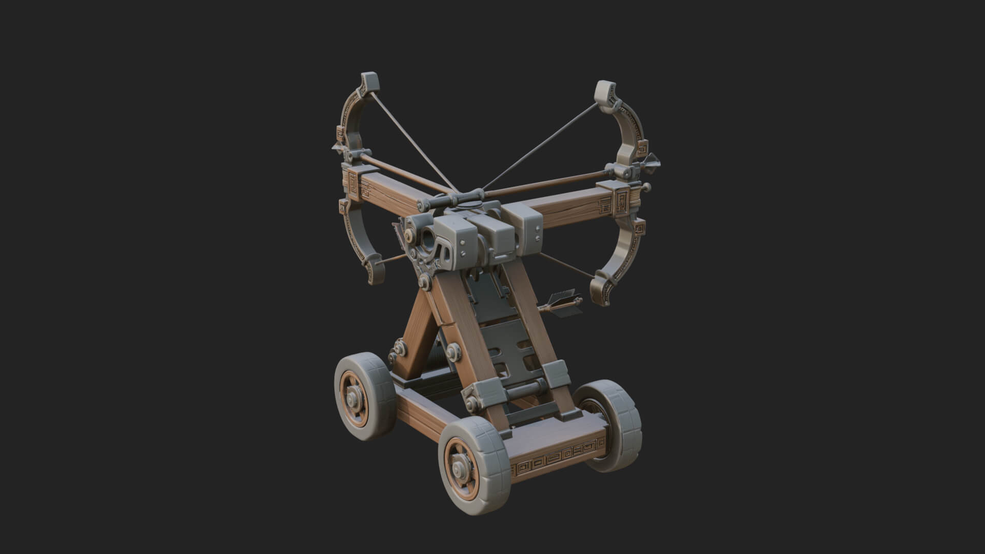 Wheeled Repeating Crossbow Model Design 2 3D Print Model 3D Model