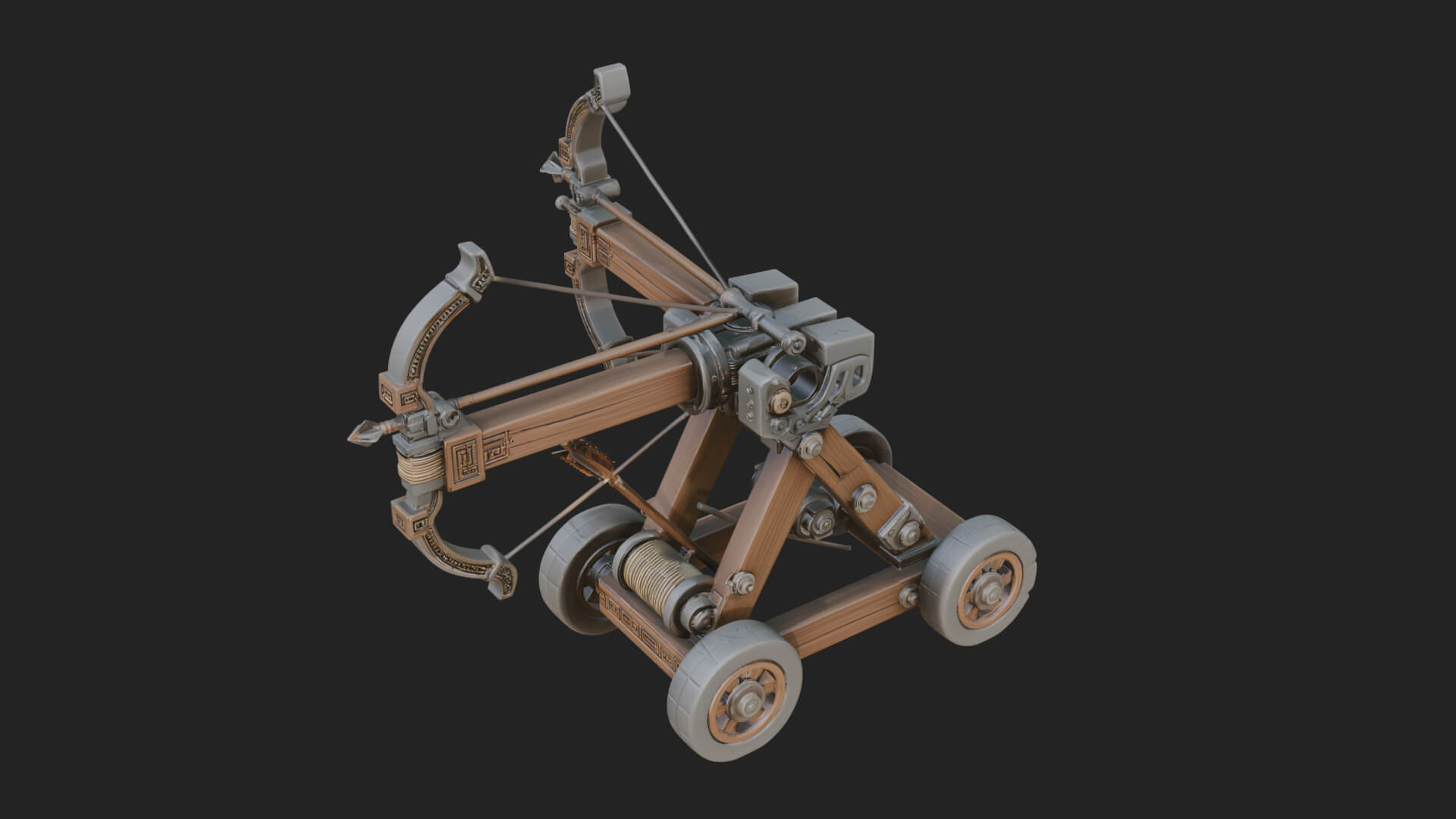 Wheeled Repeating Crossbow Model Design 2 3D Print Model 3D Model