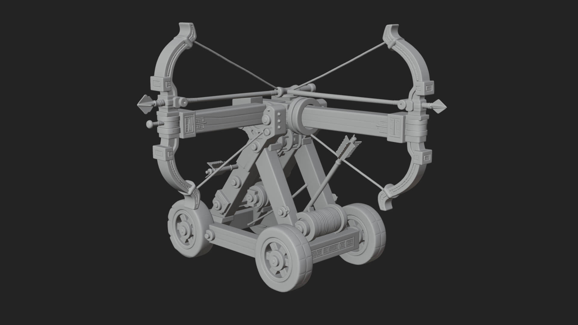 Wheeled Repeating Crossbow Model Design 2 3D Print Model 3D Model