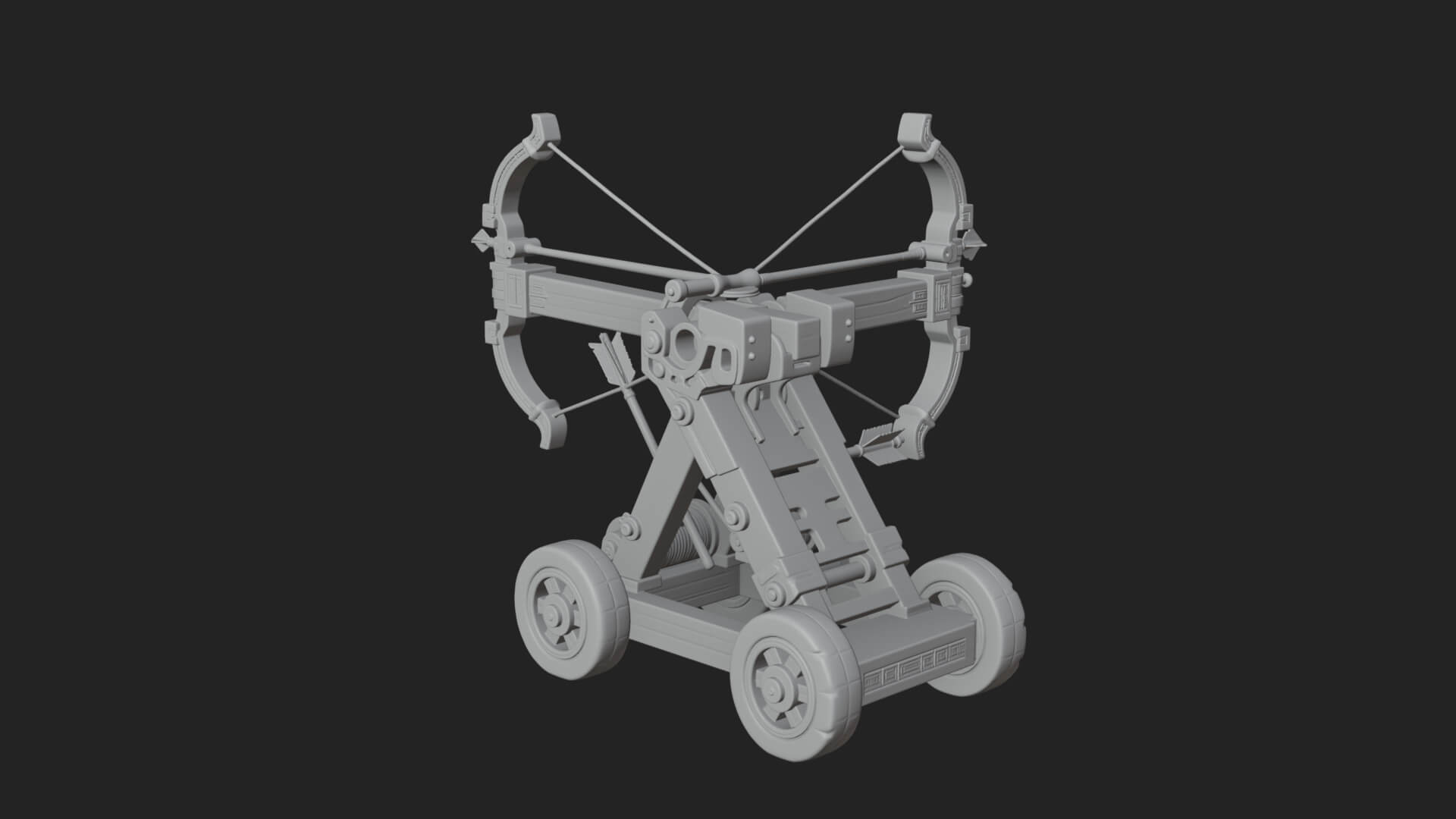 Wheeled Repeating Crossbow Model Design 2 3D Print Model 3D Model
