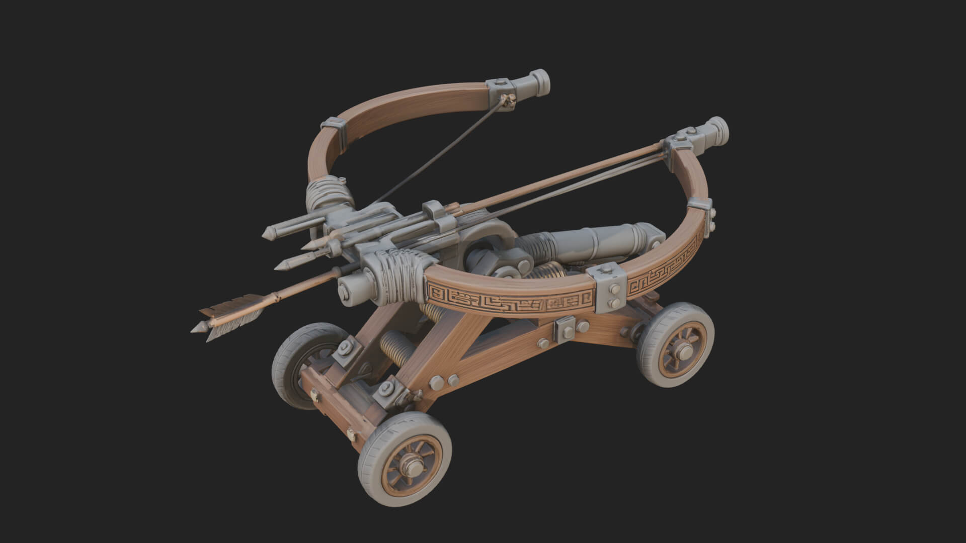 Wheeled Repeating Crossbow Model Design 3 3D Print Model 3D Model
