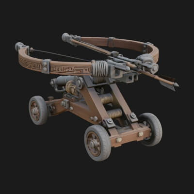 Wheeled Repeating Crossbow Model Design 3 3D Print Model