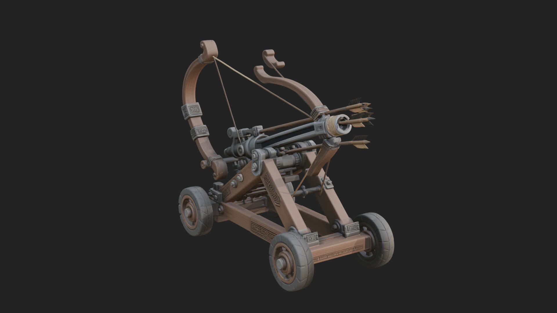 Wheeled Repeating Crossbow Model Design 4 3D Print Model 3D Model