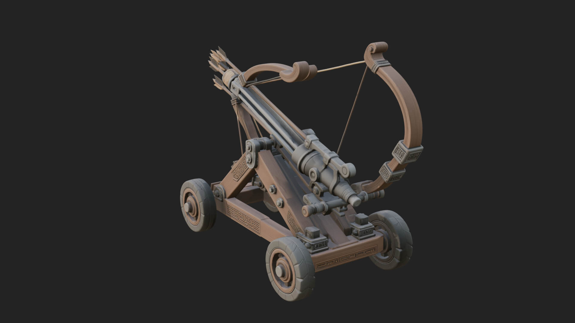 Wheeled Repeating Crossbow Model Design 4 3D Print Model 3D Model