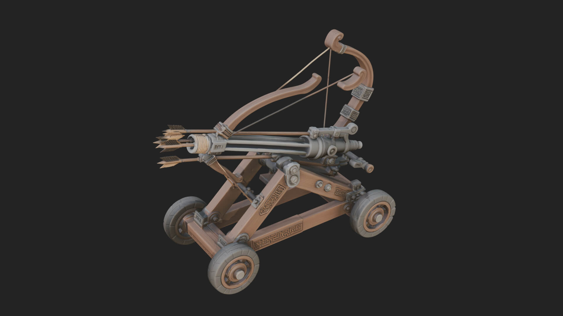 Wheeled Repeating Crossbow Model Design 4 3D Print Model 3D Model
