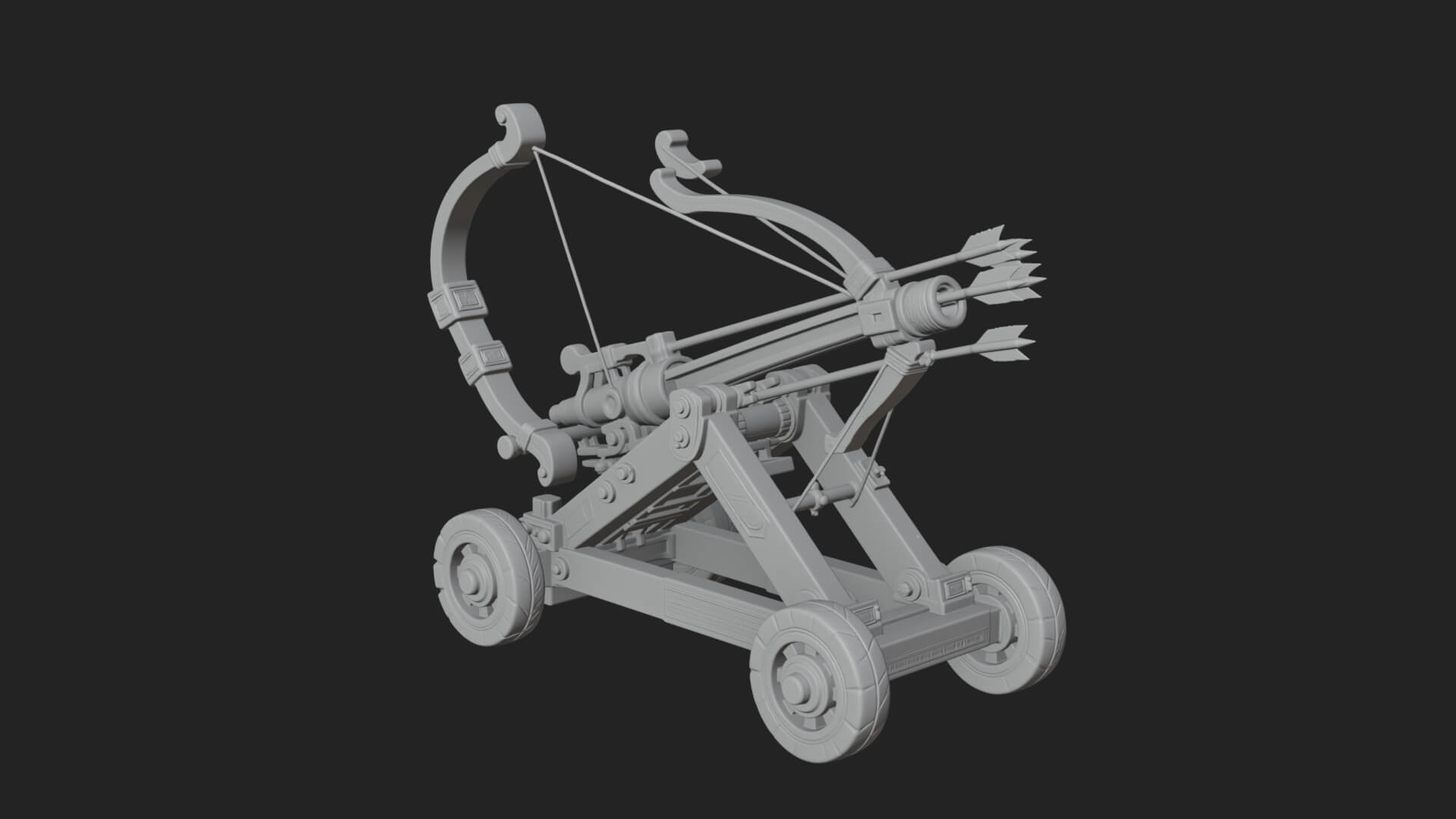 Wheeled Repeating Crossbow Model Design 4 3D Print Model 3D Model