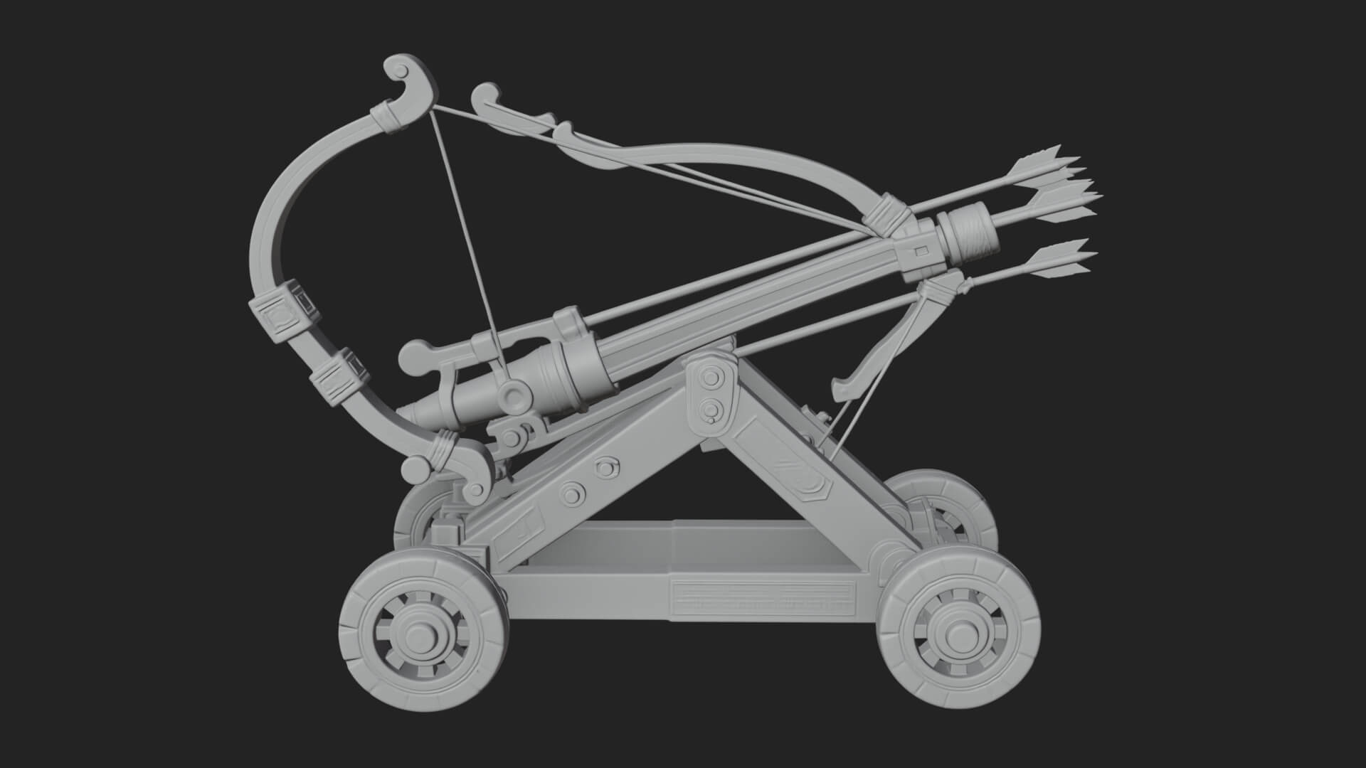 Wheeled Repeating Crossbow Model Design 4 3D Print Model 3D Model